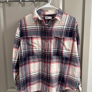 SO Plaid Button-Down Shirt in Navy, Red & White